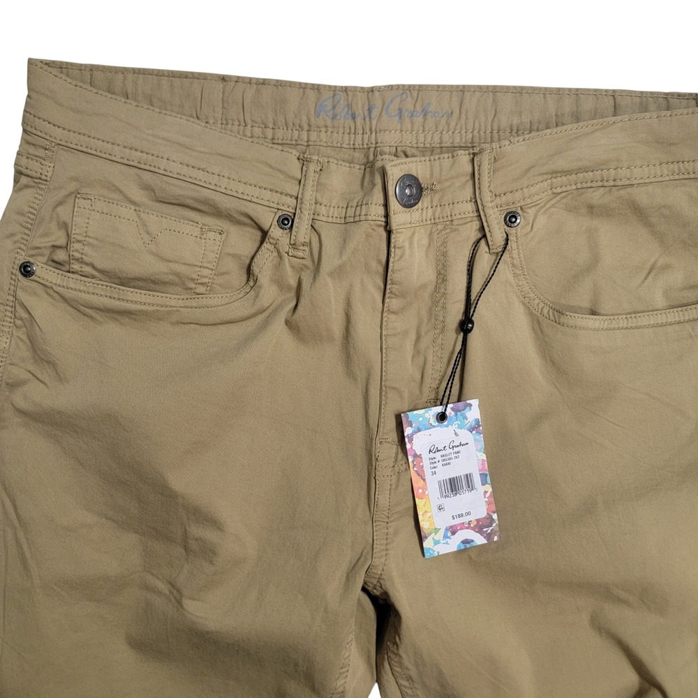 Robert Graham Mens 34 x31" Hagley Pant Khaki Chino Straight Leg Stretch NEW $188